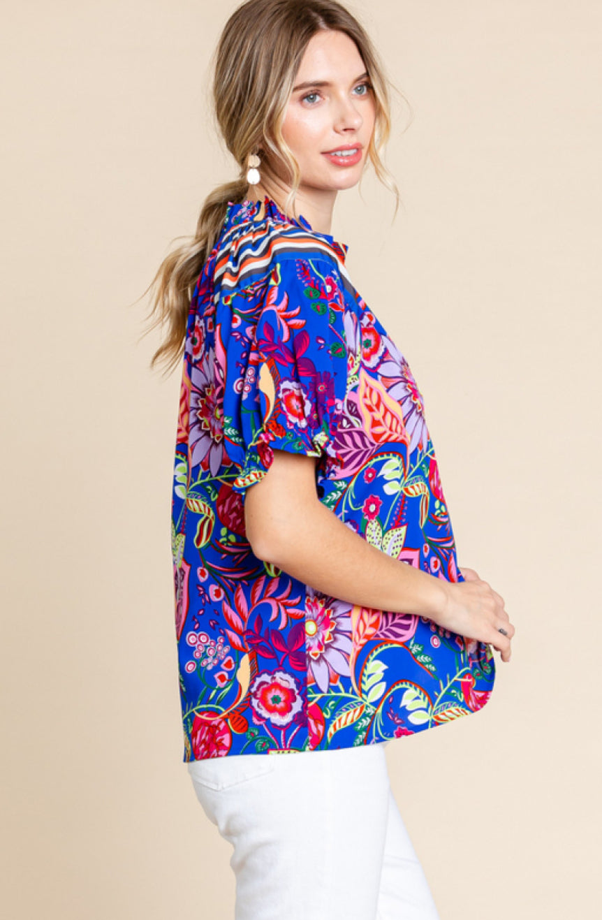 Fiesta Print Button-Up Top