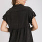 Black Linen Button Down Top