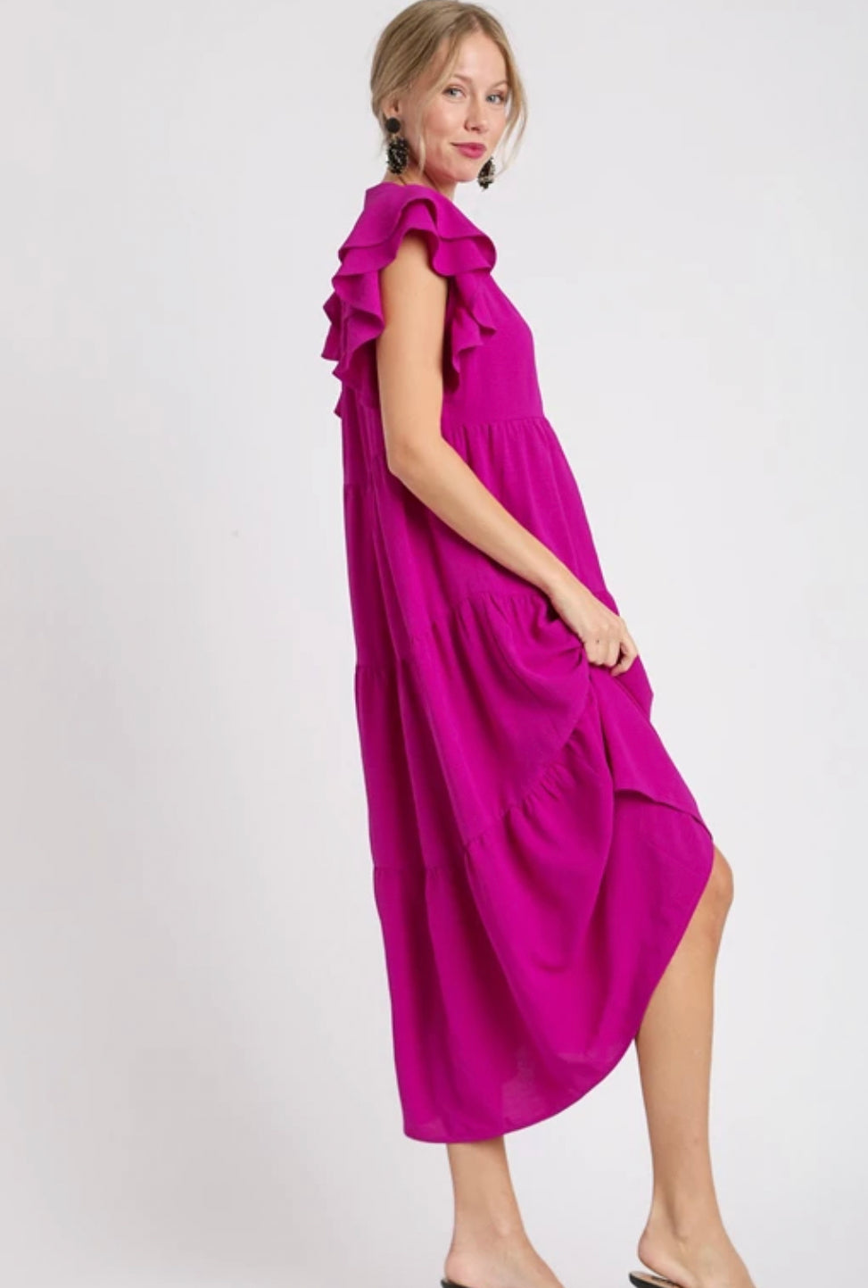 Magenta Tiered Midi Dress