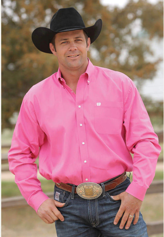 Cinch L/S Solid Pink Pinpoint Shirt