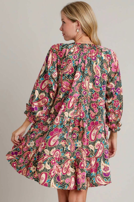 Floral Mix Print Teal Dress