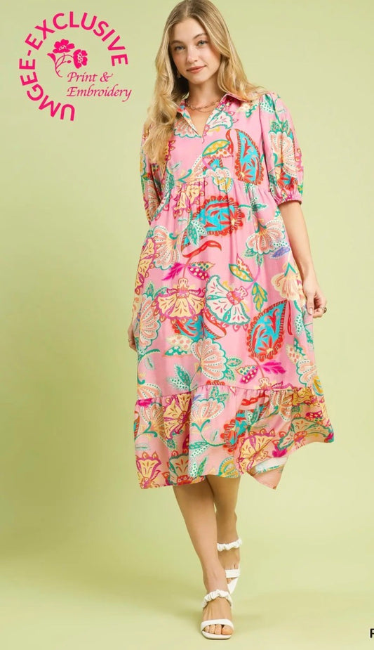 MIX PAISLEY PINK MIX MAXI DRESS