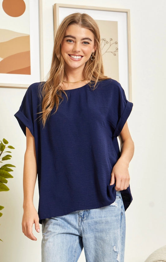 Solid Navy Round Neck Top