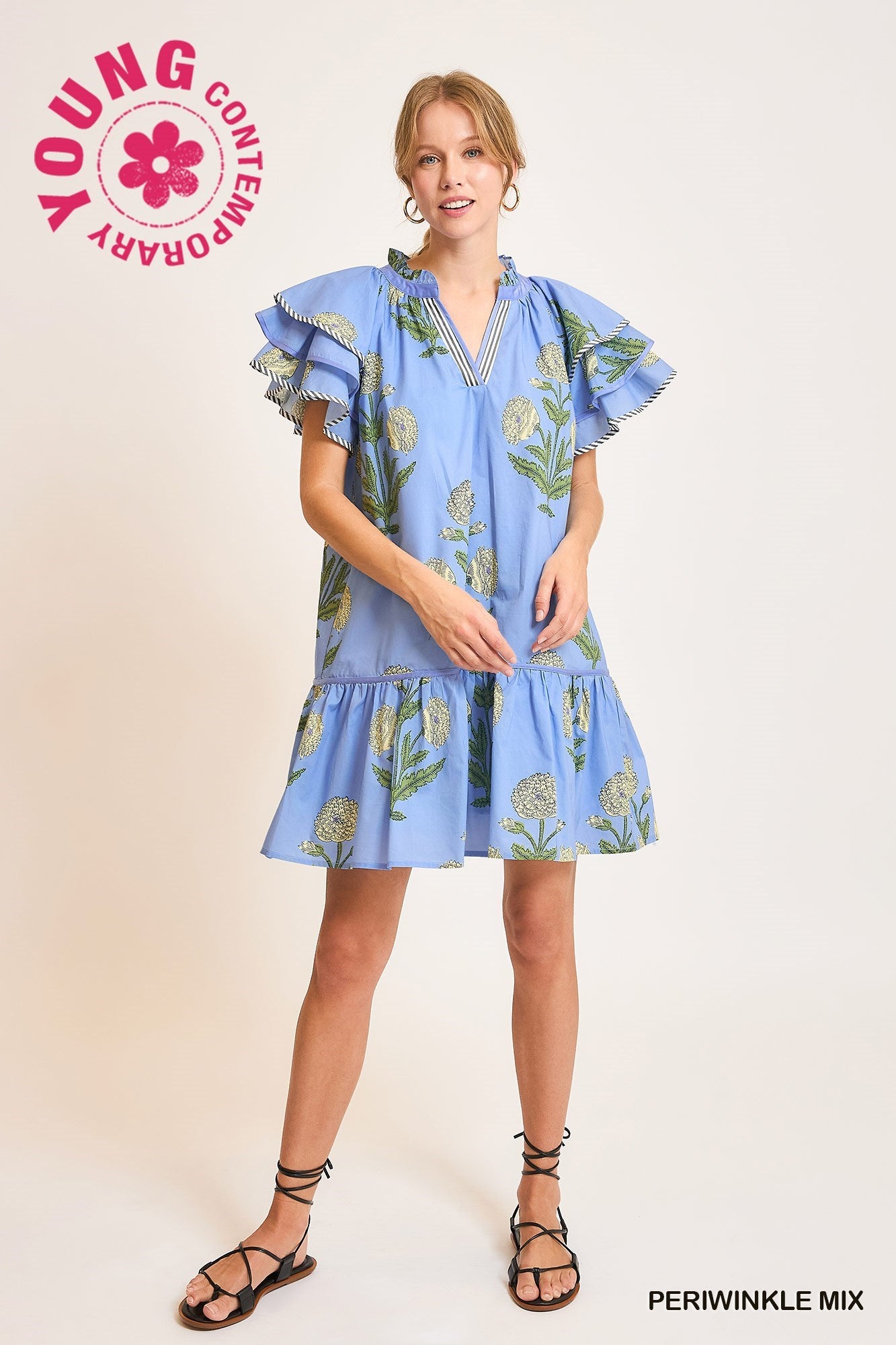 FLORAL PERIWINKLE MINI DRESS M