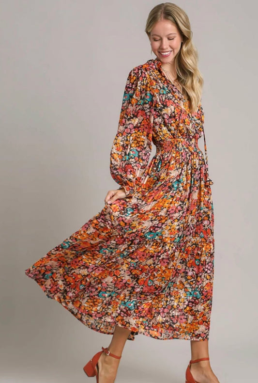 Black Mix LS Floral Madi Dress