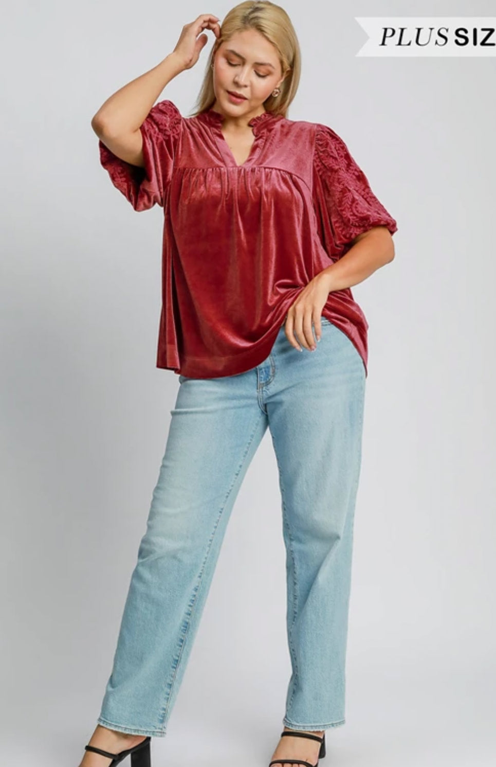 Velvet Puff Sleeve Top