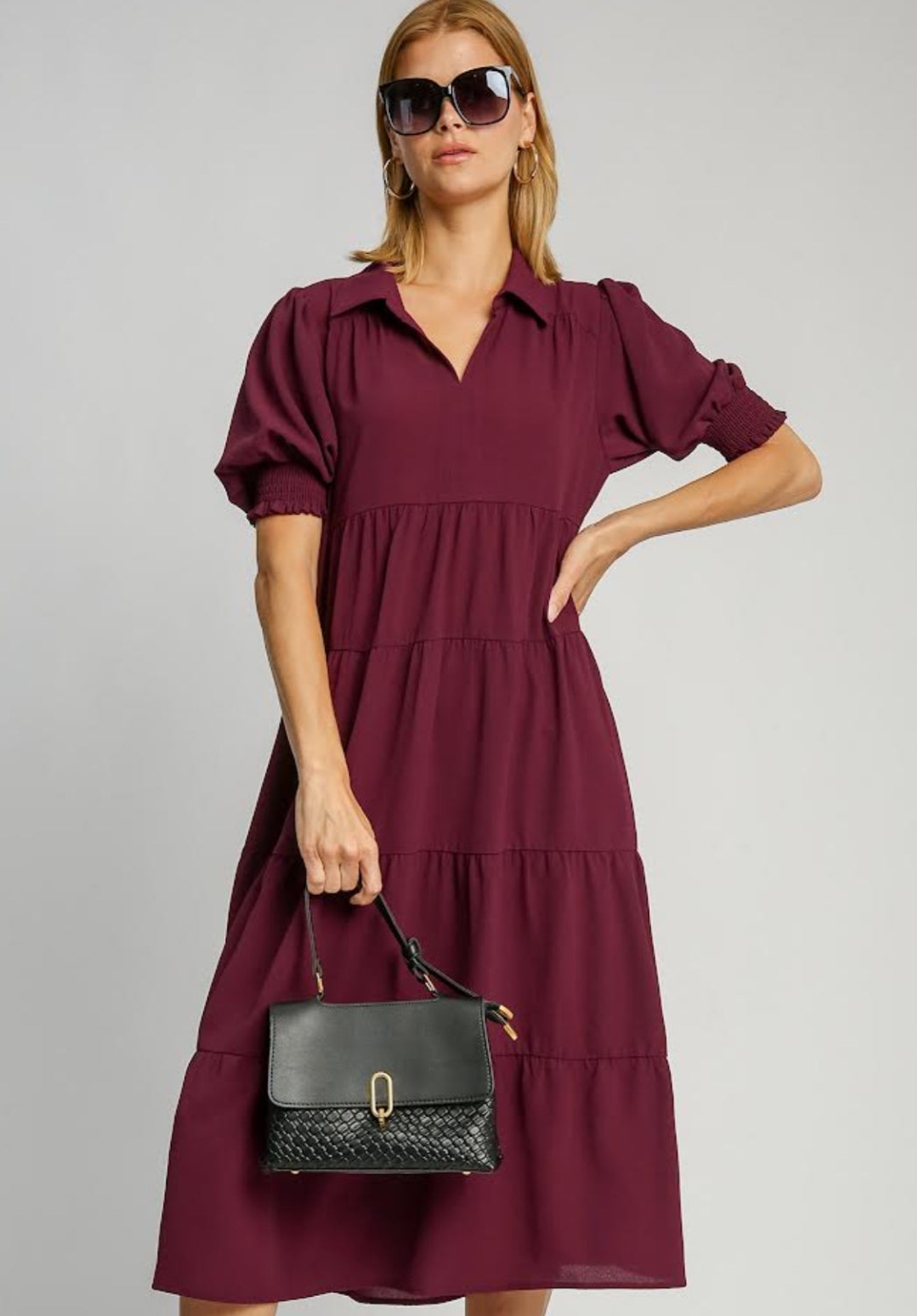 Collared Tier Plum Dress