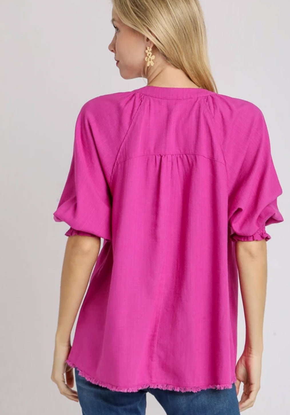 Linen VNeck Raspberry SS Top