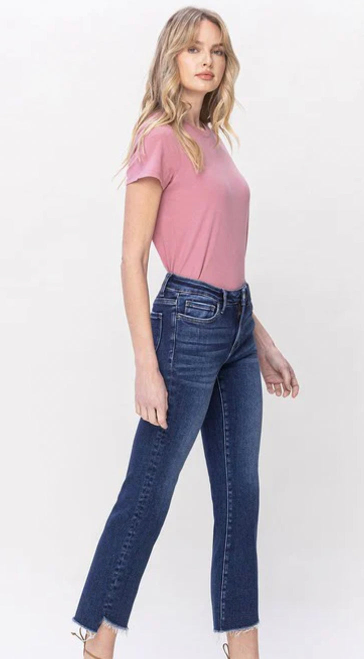 Vervet MR Raw Hem Crop Flare Jeans