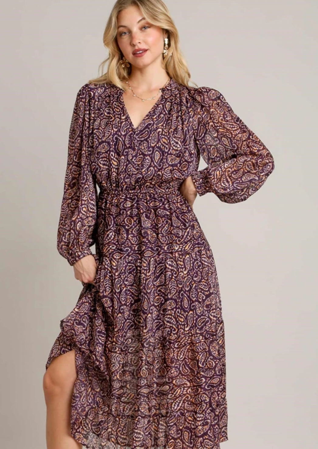 Maxi Paisley LS Dress