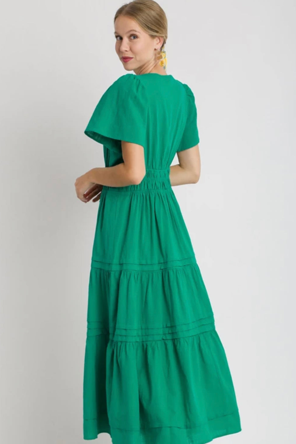 Tiered Jade V-Neck Maxi Dress