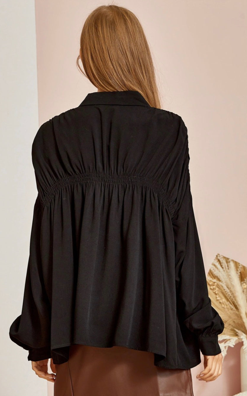 Ruching Black Shoulder LS Top