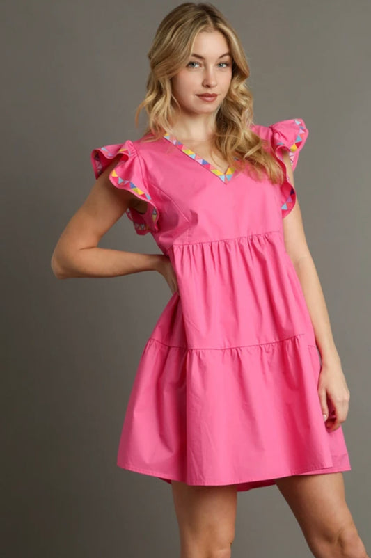 V-Neck Bubble Pink Dress
