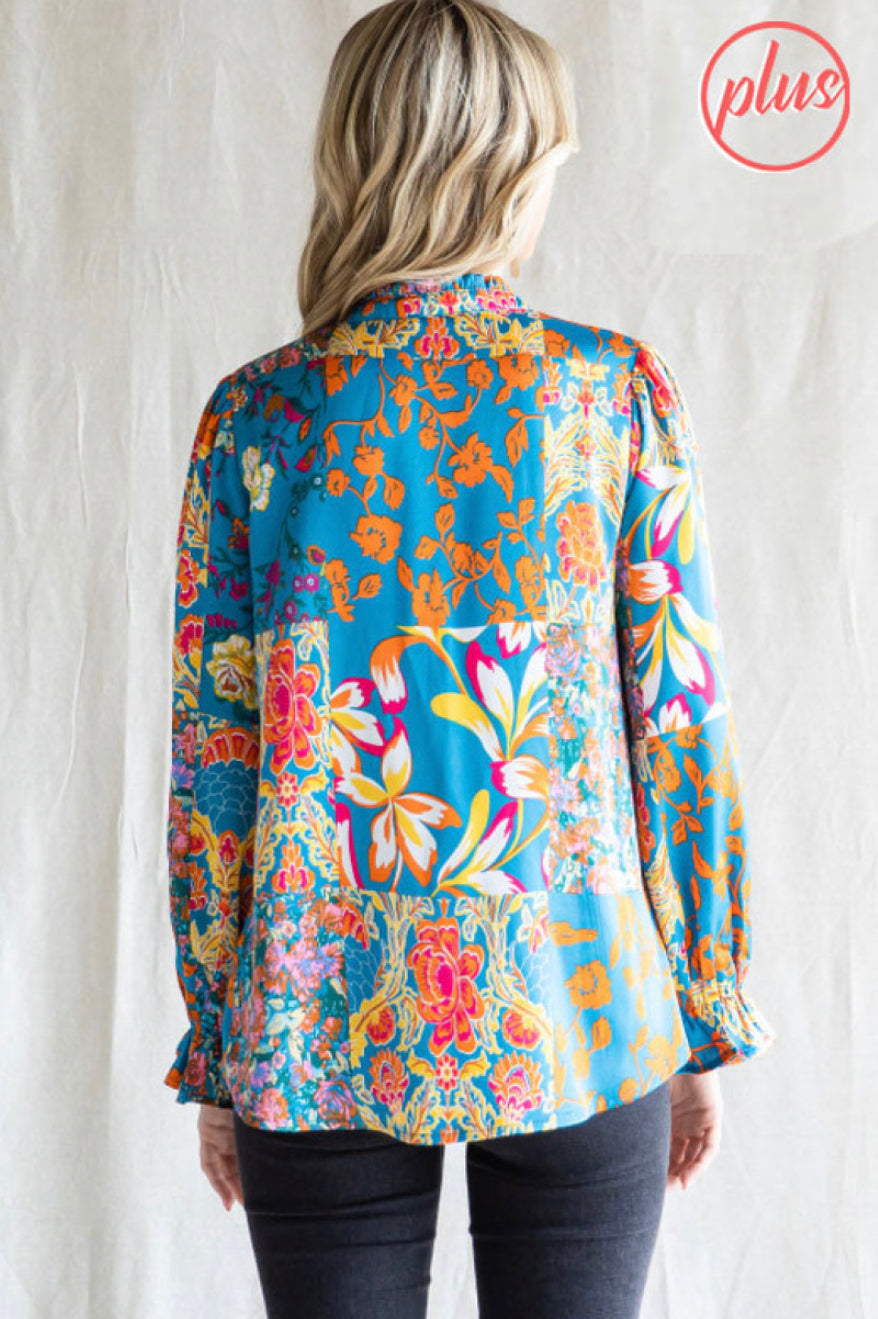 Silk Floral LS Tie Neck Top