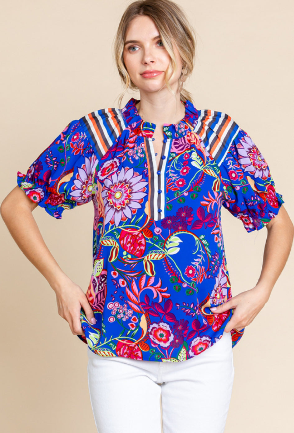 Fiesta Print Button-Up Top