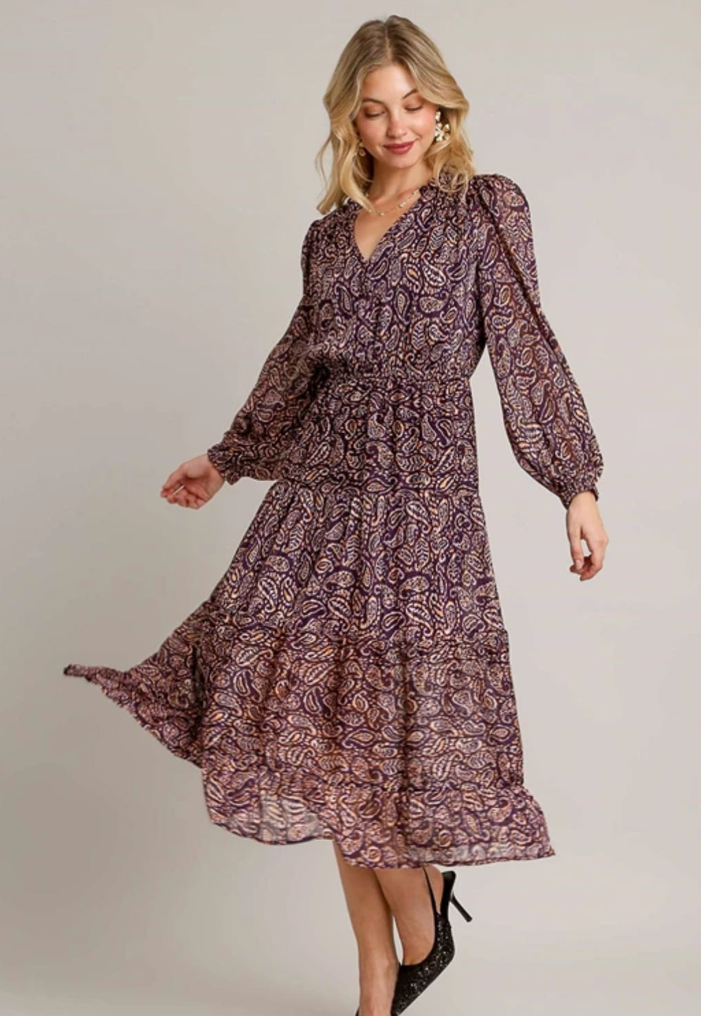 Maxi Paisley LS Dress