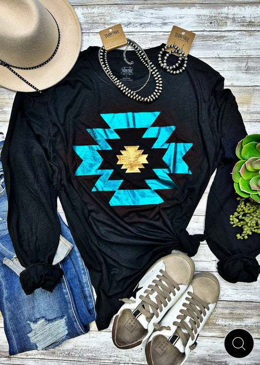 Durango Aztec Turquoise & Gold LS Tee