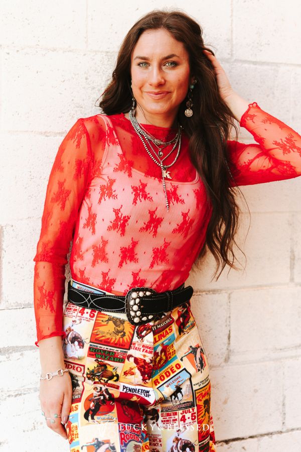 LACE LS RED TOP