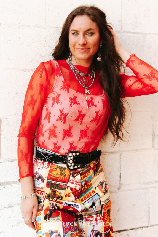LACE LS RED TOP