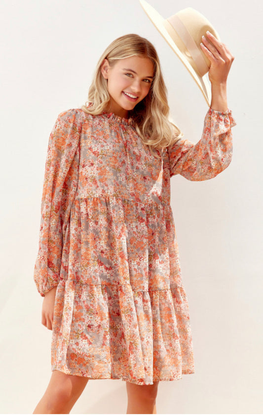 Floral Grey Mix LS Dress