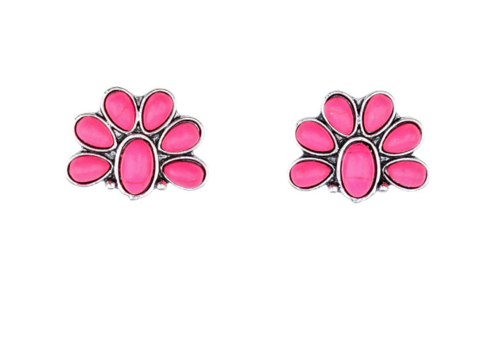 Half Flower Pink Post Earring