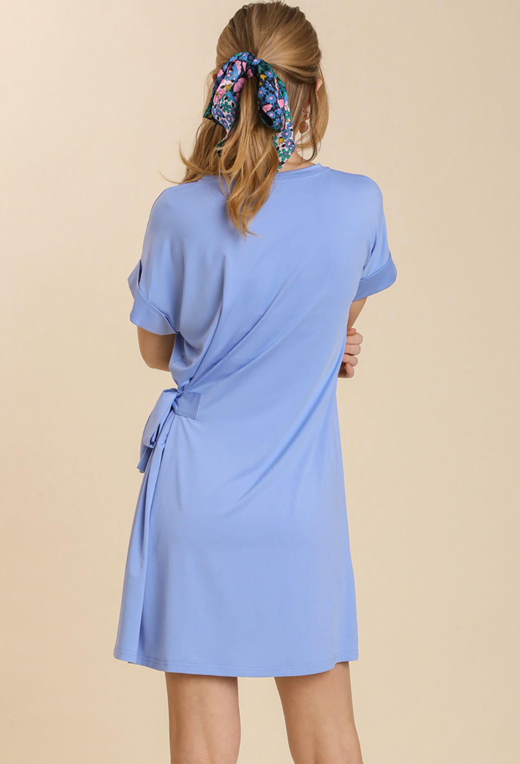 Side Tie Misty Blue Dress