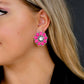 Burnished Silver Pink and Rhinestone Flower Stud Earring