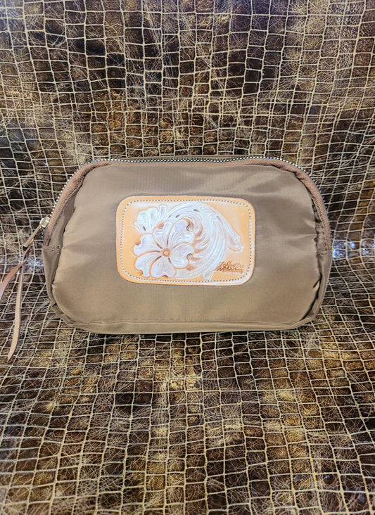 White Floral Tan Belt Bag