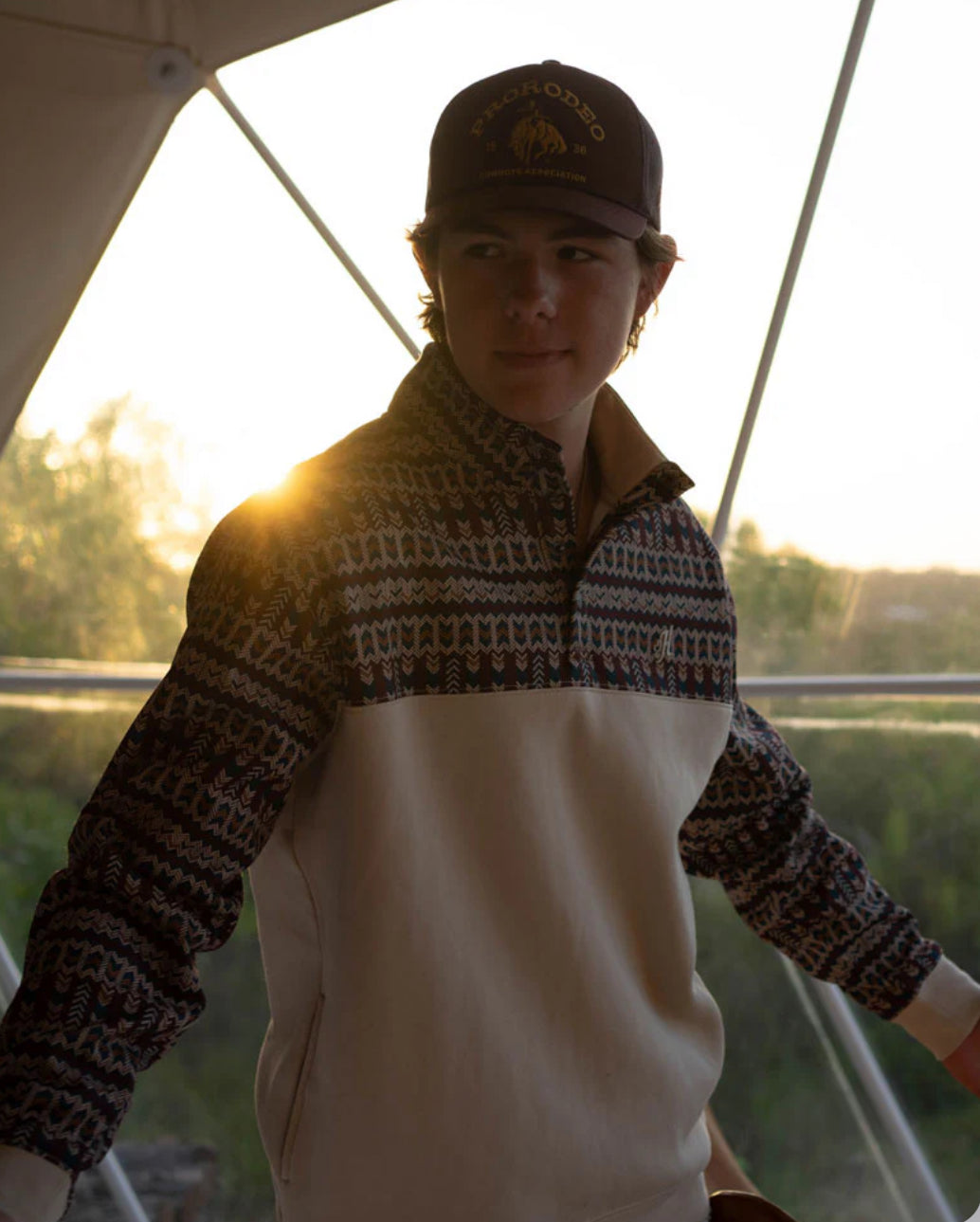 Hooey Stevie Cream W/Brown Aztec Hoody