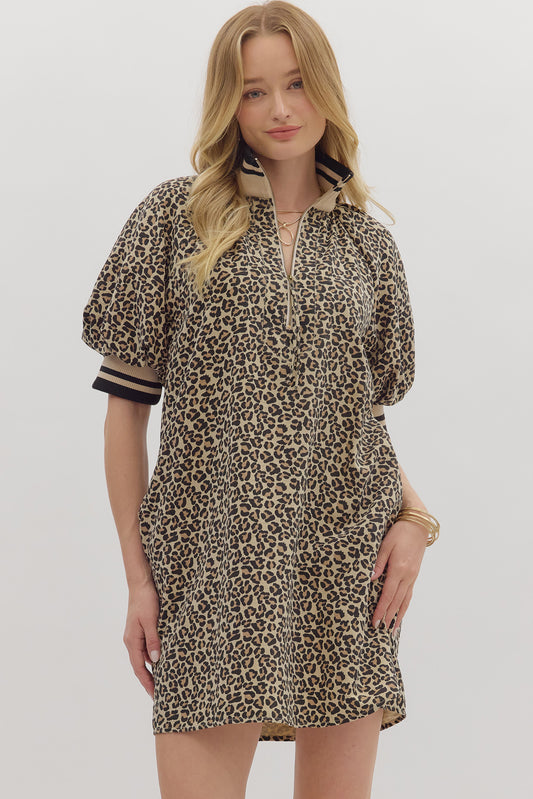 CHEETAH 1/4 ZIP DRESS