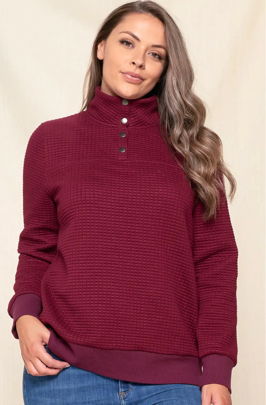 D&G Quilted Grid Burgundy Pullover