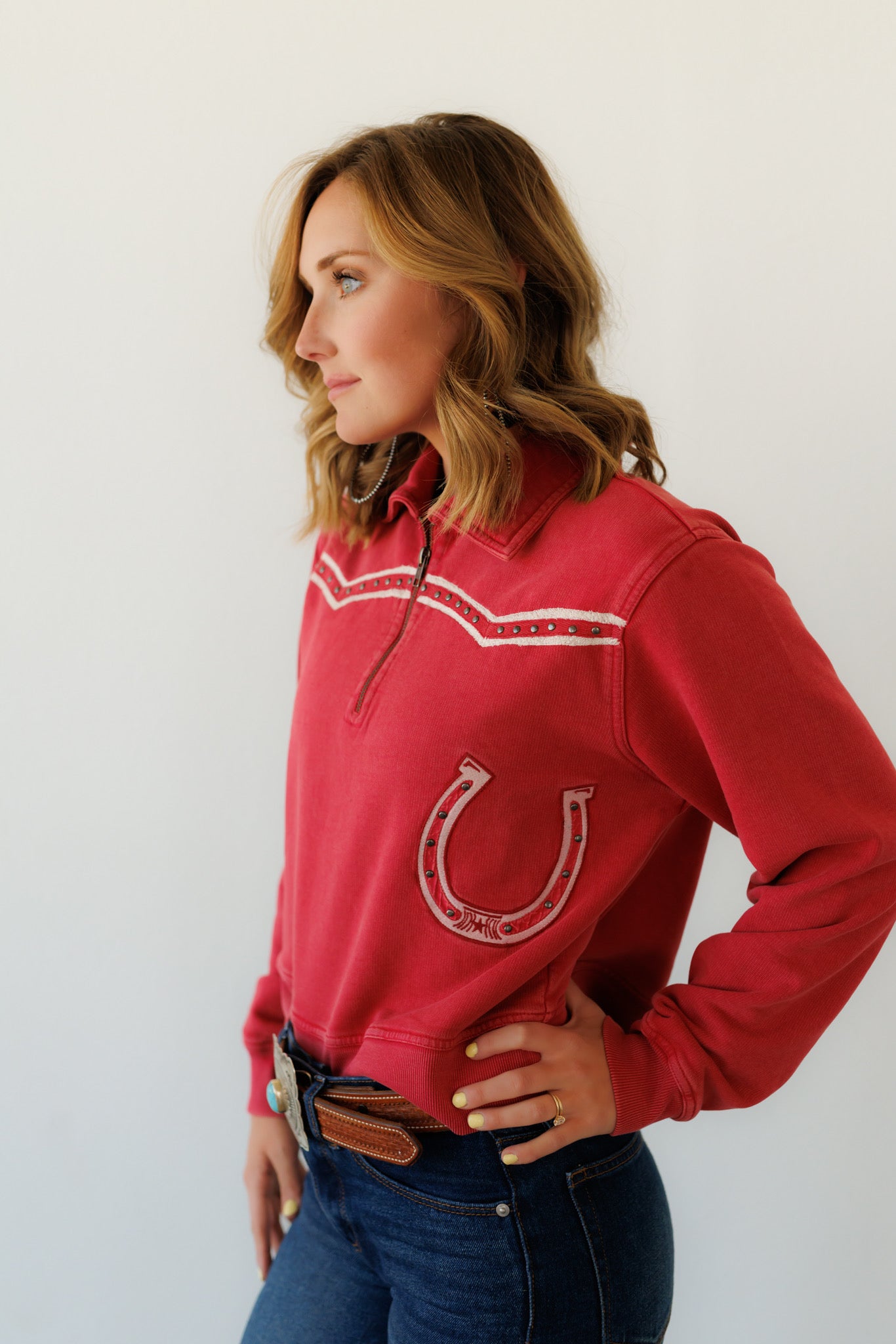 EMBROIDERY 1/4 ZIP SWEATER