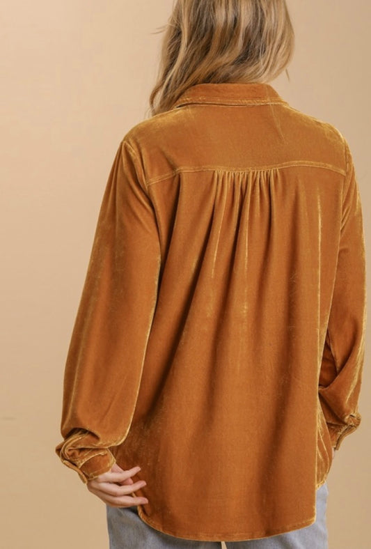 Umgee LS Velvet Mustard Top