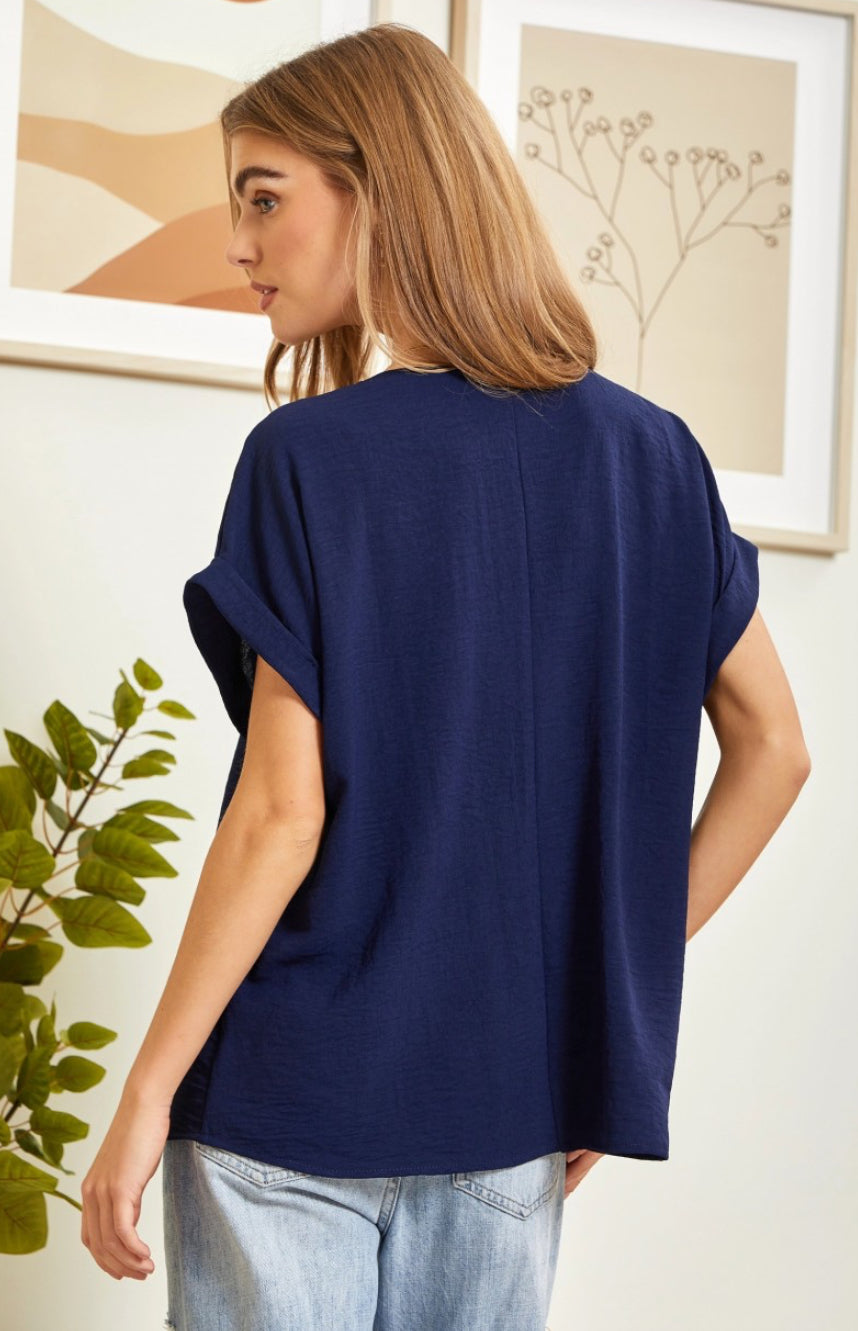 Solid Navy Round Neck Top