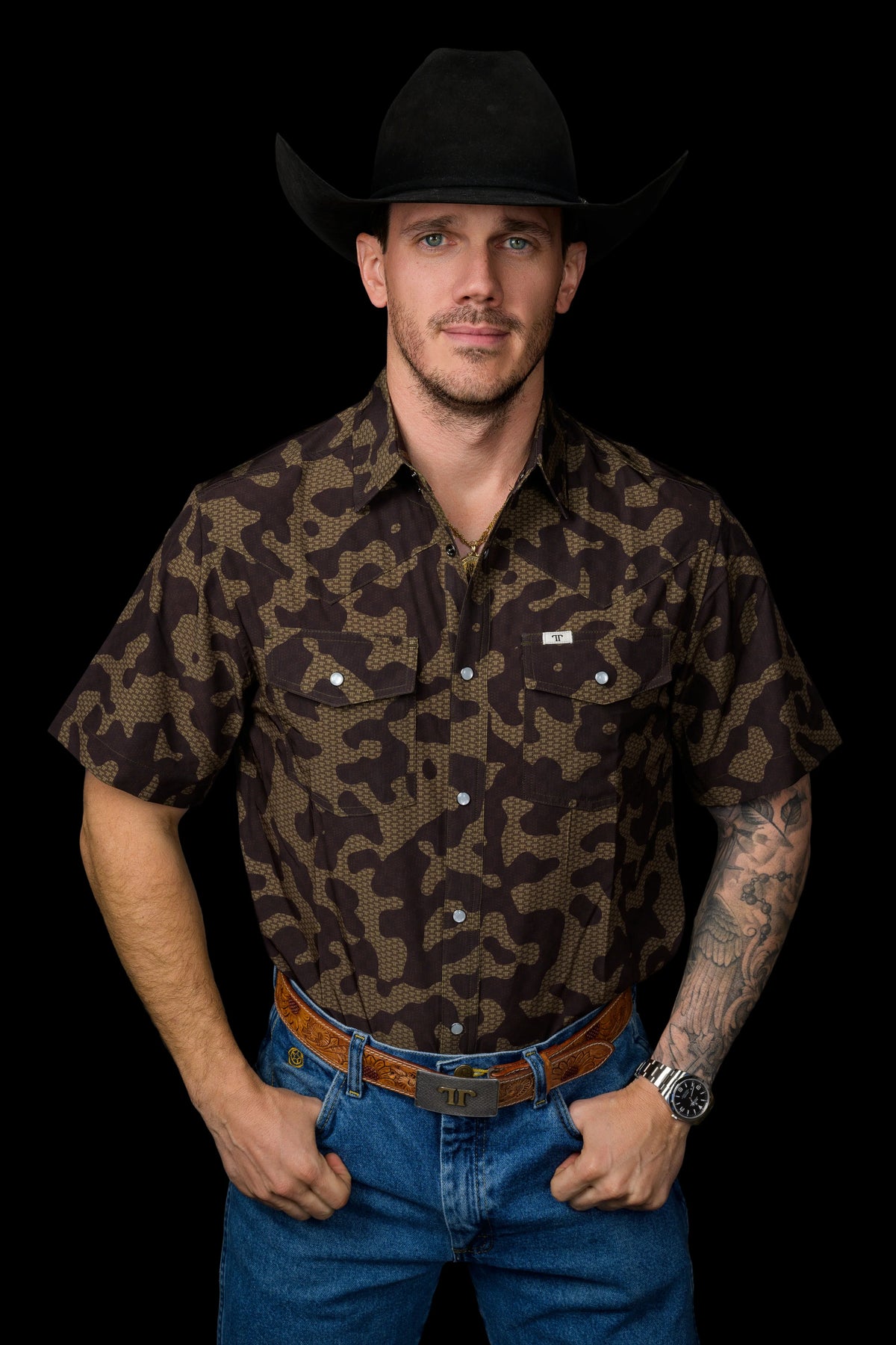 THE GAGE PEARL SNAP BROWN CAMO