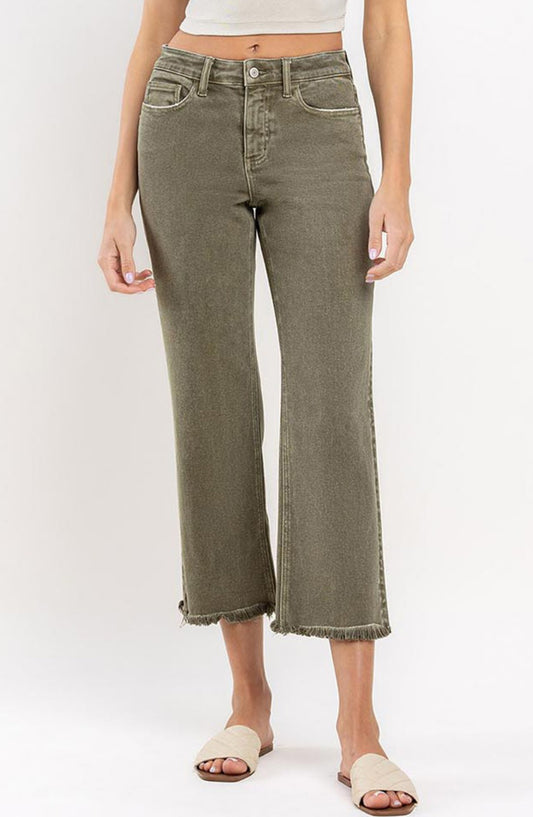 Vervet HR Ankle Raw Hem Green Crop Jean