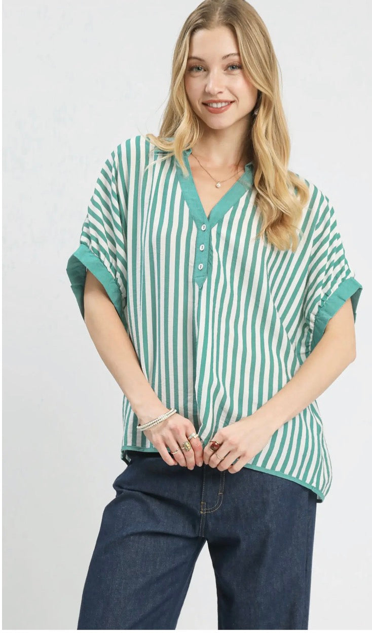 STRIPE COLLAR MINT TOP