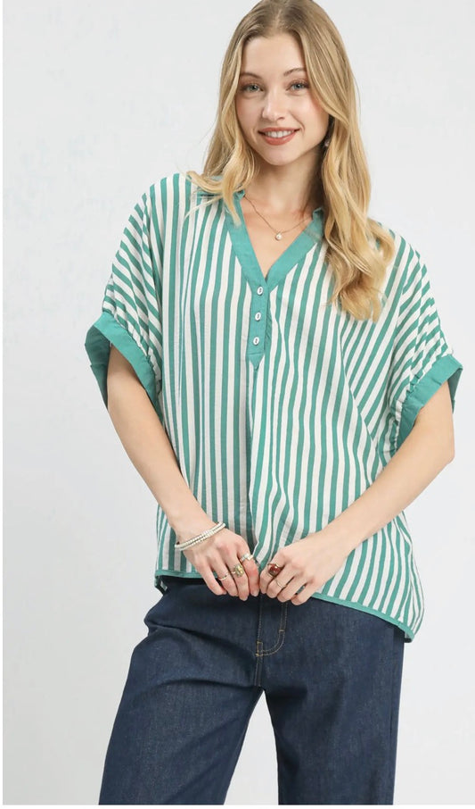 STRIPE COLLAR MINT TOP