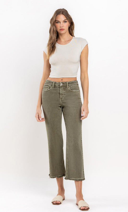 Vervet HR Ankle Raw Hem Green Crop Jean