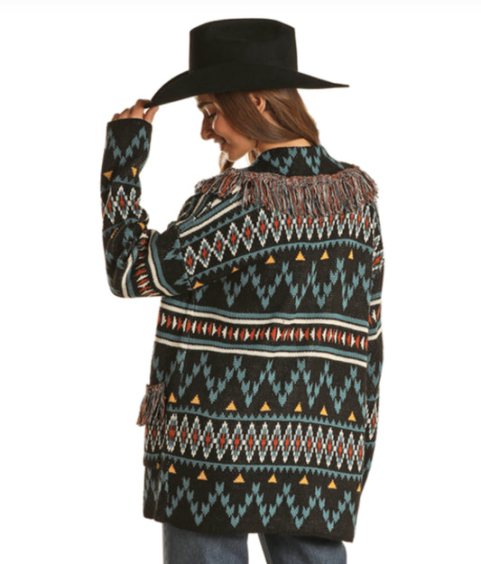 Rock&Roll Aztec Cardigan with Fringe