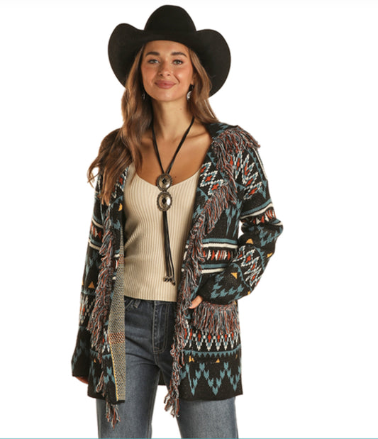 Rock&Roll Aztec Cardigan with Fringe