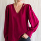 V-Neck Bubble Sleeve Burgundy LS