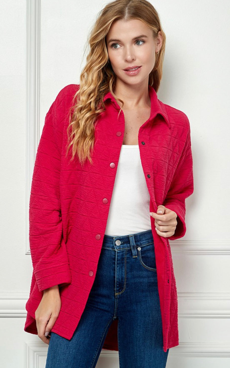 Quilted Red Button Shacket