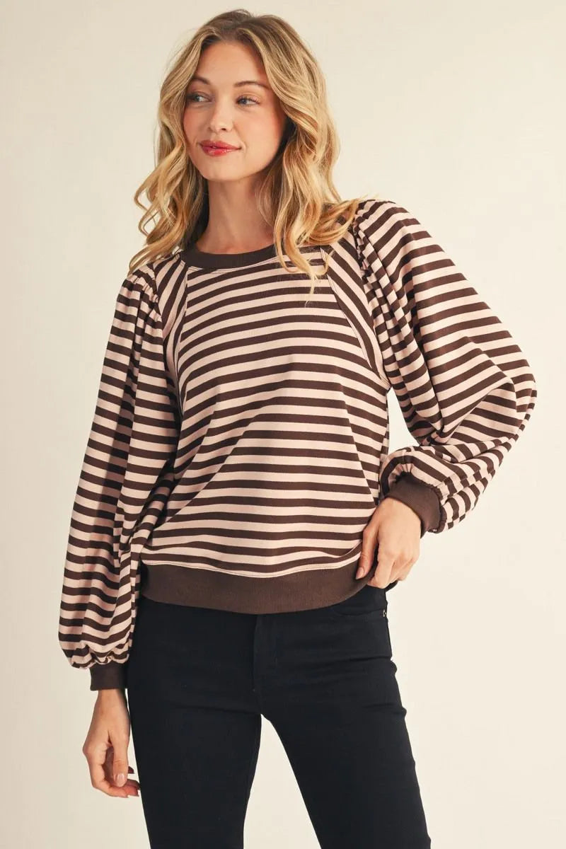 PUFF STRIPE TOP BROWN