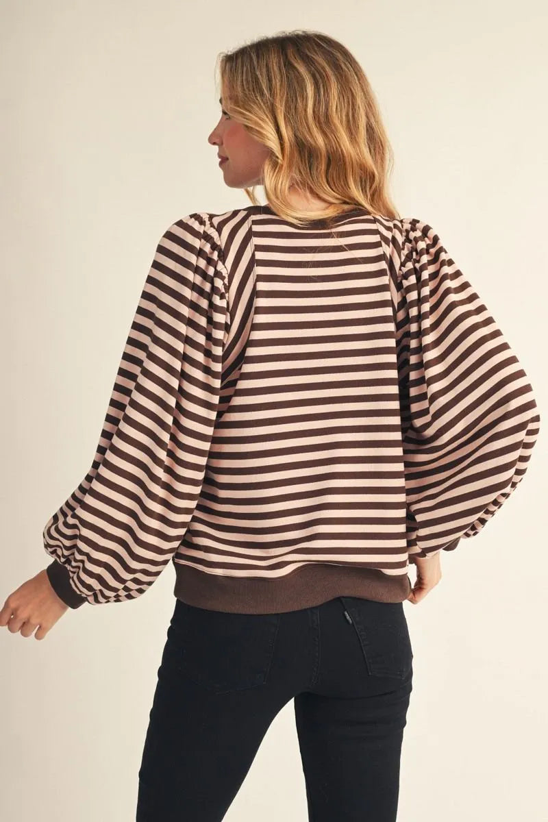 PUFF STRIPE TOP BROWN