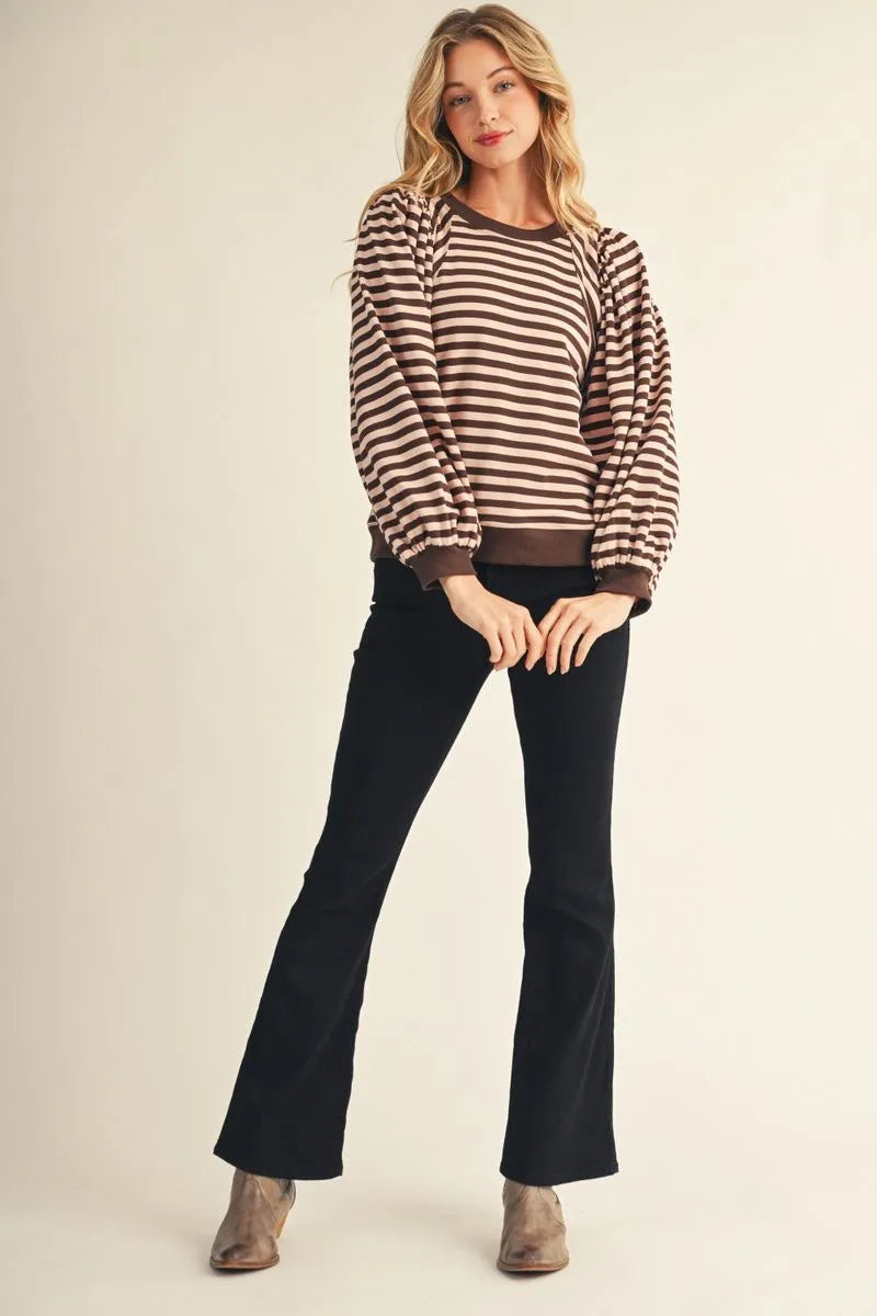PUFF STRIPE TOP BROWN