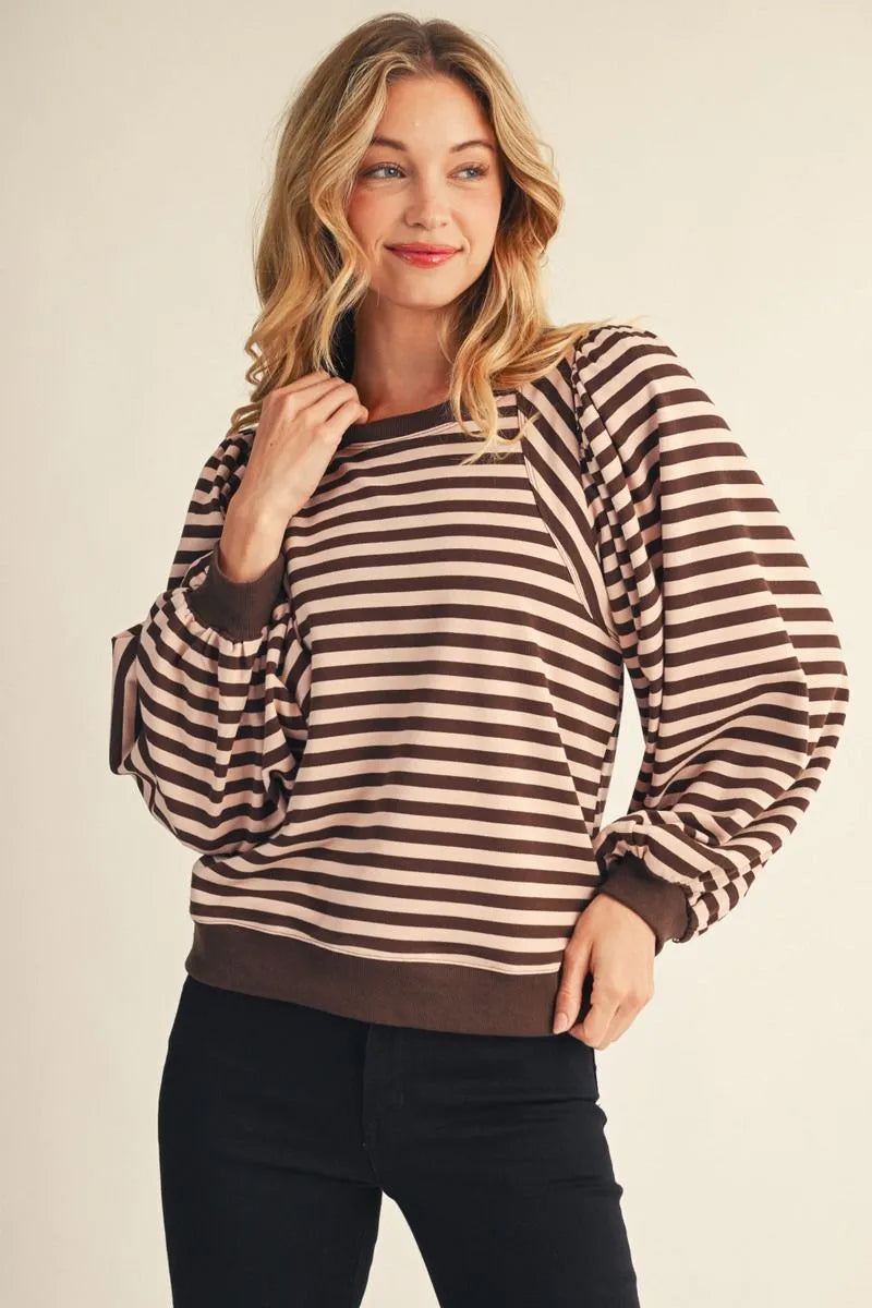 PUFF STRIPE TOP BROWN
