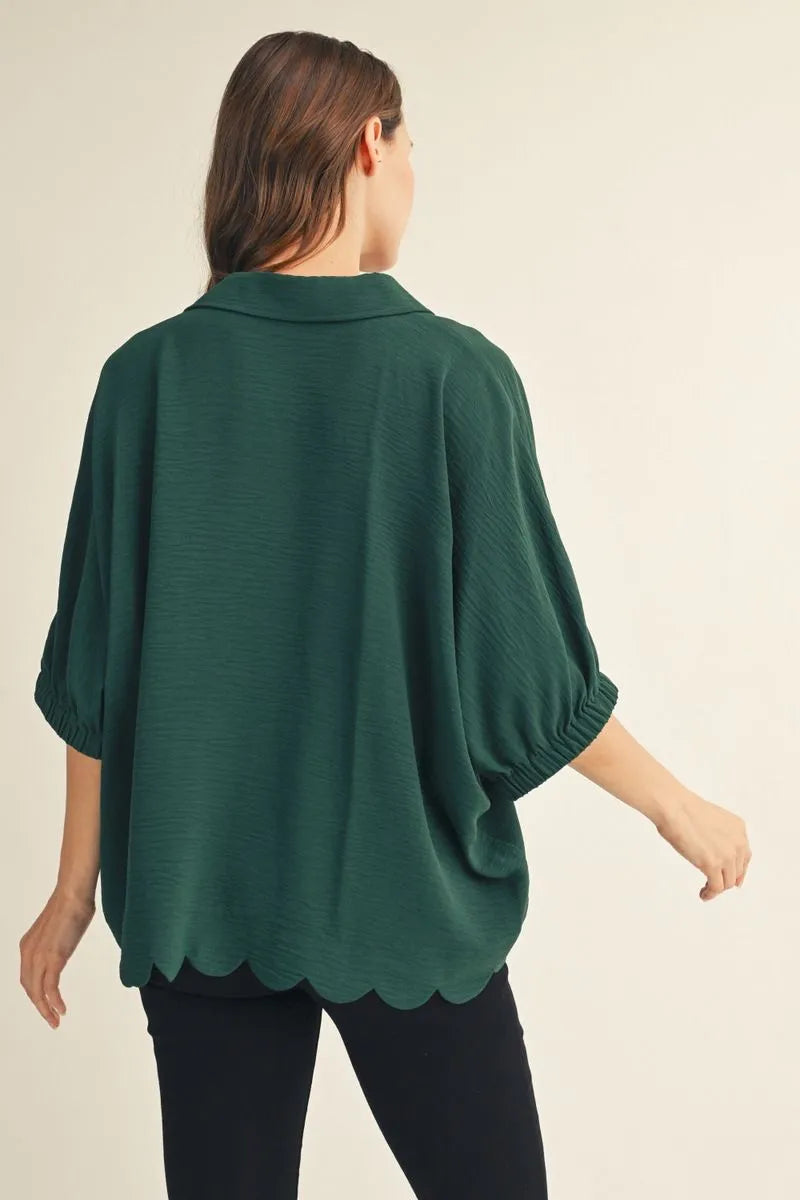 SCALLOP 3/4 TOP HUNTER GREEN