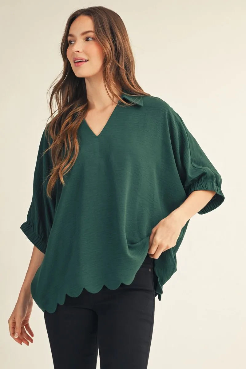 SCALLOP 3/4 TOP HUNTER GREEN