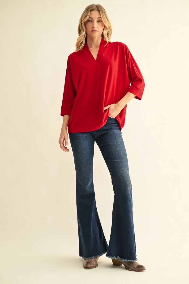 SHAWL NECK RED TOP